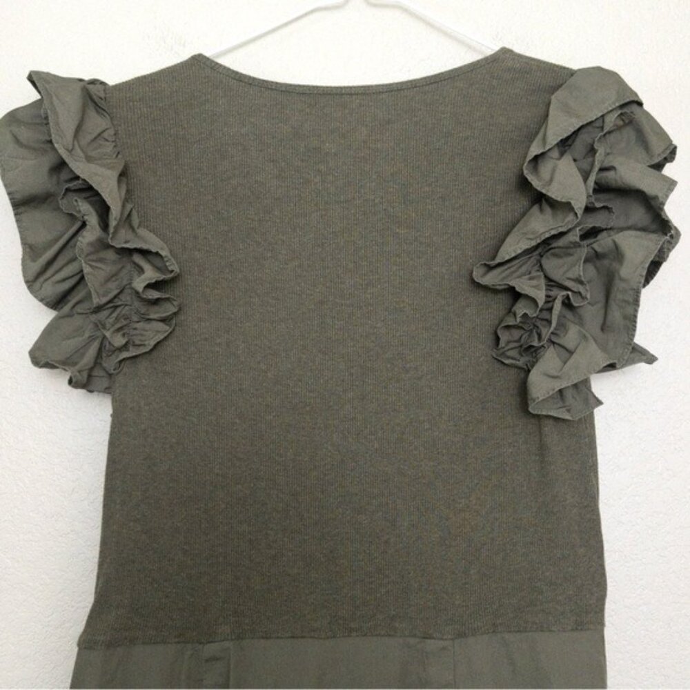 Ulla Johnson Isabella Ruffle Dress XL Military Melange Draped Midi Green - Picture 11 of 13